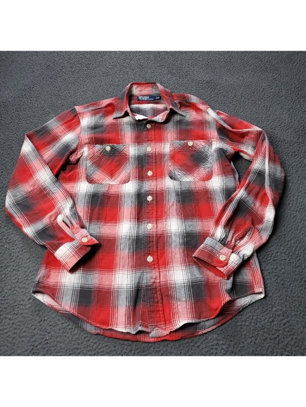 VINTAGE Polo Ralph Lauren Shirt Mens M Medium Button Red Flannel Plaid Western